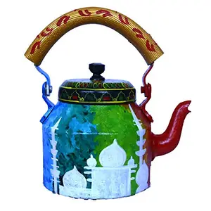 iHandikart Hand Painted Designer Aluminium Kettle for Tea/Coffee, Home Décor& Gift Purpose. Capacity 1 L, Size 8.5