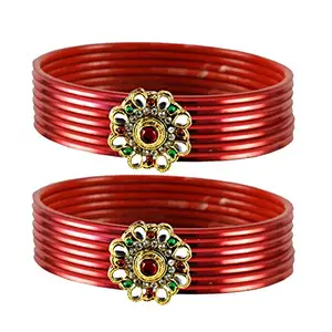 MAYA FASHION Red Stone Brass Bangle Elegant Extra Large Size Bangle | Perfect Fit for Plus Size banglesTrendy and Comfortable Fit for woman and girls | (Sku-ban1923)