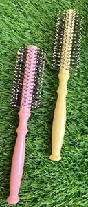 Salvus APP Solutions Handmade Multicolor Plastic Soft Round Roller Hair Comb Brush/Curling Bristle Handle Wavy Hairstyle Scalp Brush Comb for Men & Women (2 PCS_8 inch)