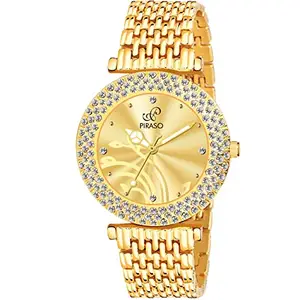 PIRASO Golden Zuperia Diamond Studded Analog Watch for Women