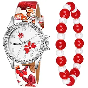 Mikado Princess Red Tatiana Western Stylish Analog Watch with Western Multicolor Crystal Glass Bead Bracelet for Women Analog Watch - for Women