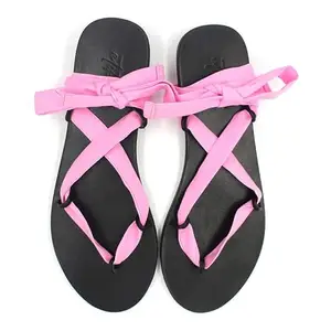 Etiket Etiket Nate- Pink Fully Adjustable Cotton Tie Up Flat Sandal For Women - (Perfect for Normal and Wide Foot)