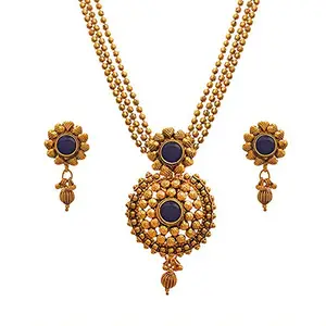 JFL - Jewellery for Less Traditional Ethnic One Gram Gold Plated Stones Necklace Set for Women & Girls. (BLUE)
