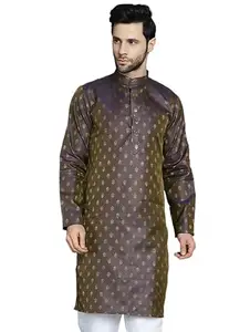 Jompers Men's Purple Woven Design Silk Blend Kurtas (Purple, L)