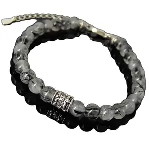RRJEWELZ Black Rutilated Quartz Bracelet for Men & Women – 8mm Round Smooth Multicolor Beads – 7 inch adjustable with Silver Plated Clasp – Healing, Fashion, Gift, Spiritual, Yoga|LCBR_RR_01113