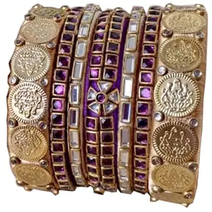 Neta Jewels Silk thread bangles kundan banglesGold And Purple colour for use for women/girls (2-4)