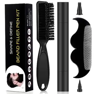 MAYCREATE® Barber Beard Pencil Filler for Men Dual Tip 2 in 1 Beard Pencil with Comb & Brush for Beard Styling, Sweat Proof Beard Pencil Filler Mustache Kit for Beard, Mustache, Eyebrows (dark brown)