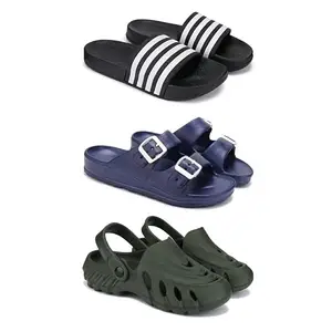 Lightweight,Classic Slider || Sandals with Clogs for Men-Combo(3)-3024-3116-3137-10 Khaki(COMBO(3)-3024-3116-3137-10_BZ)