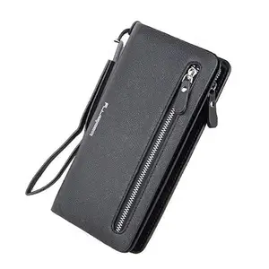 JUBLYN Long PU Leather Wallet with Credit Card Holders Money Organizer Zipper Purse Wristlet Handbag Long Zip Wallet (Black)