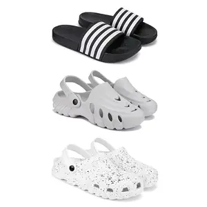 DRACKFOOT Lightweight,Classic Slider || Sandals with Clogs for Men-Combo(3)-3024-3135-3057-9 White