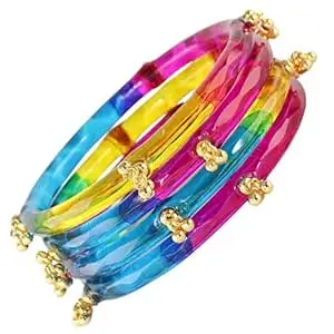 STYOLLO Crystal Kashmiri Ghungroo Glass Kada For Women & Girls | Viral Kada For Girls | Ethnic Traditional Kangan Jewelry | Wedding Festive Bridal Party | Trending Designer Fashion Gift - Set Of 4