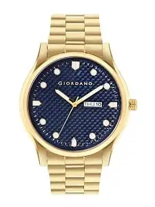Giordano Analog Watch for Men with Two-Tone Stainless Steel Strap & Textured Dial, Day-Date Display, Elegant Casual Style