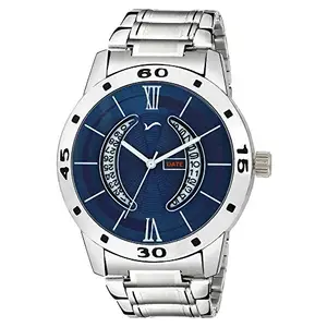 WRIGHTRACK Exclusive Quartz Movement Stainless Steel Strap Date Working Analogue Men's and Boy's Wrist Watch (Silver- 2 Blue Dial)