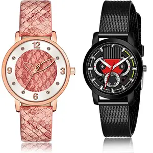 NEUTRON Designer Analog Pink and Black Color Dial Women Watch - GM363-(29-L-10) (Pack of 2)