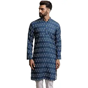 SOJANYA (Since 1958 Men's Pure Cotton Navy Blue & Cream Printed Only Long Kurta