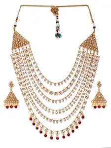 ACCESSHER Gold Plated Handcrafted Embellished Long Bridal necklace set for women