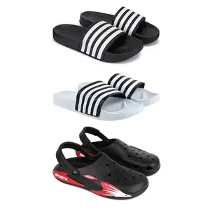 DRACKFOOT Lightweight Classic Slider || Sandals with Clogs for Men-Combo(3)_S-3024-3026-3141-9 Black