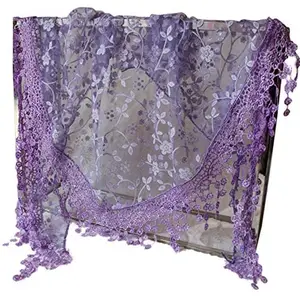 Women Sheer Floral Triangle Veil Church Mantilla Scarf Shawl Wrap Purple161431 | Pack of 1