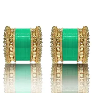 BANGLESKART Bridal Punjabi Chuda Set for Women's and Girl's (Set of 1) (Ice Green, 2.4)
