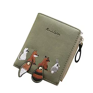 Optifit® Wallets for Women Stylish, Cute Mini Animals Embroidery, Short Wallet Card Holder Billfold Purse Wallet Gift