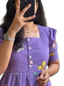 Women's Midi Dress, Red Floral Print, Puff Sleeves, A-Line Fit and Flare Style