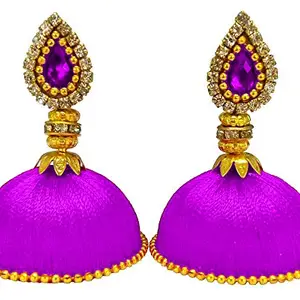 thread trends Silk Thread Jhumki Fabric Earrings for Women's -Purple