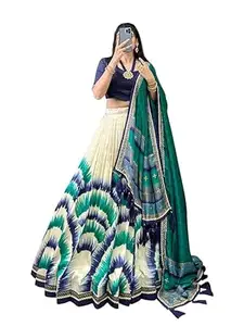 Women's Trending Designeer Dola silk Lehenga Choli Dola silk Digital Print with Foil Work With Unstitched Blouse Digital Print Adorned with Foil Work For Navrati
