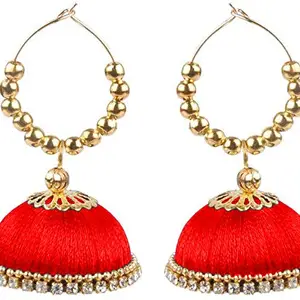 thread trends Silk Thread Earrings Silk Dori Jhumki Beads hangings Red Color New Model