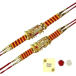Avanti Creations Set of 2 Jai Shri Ram, Lord Ram Laxman Hanuman Religious Rakhis for Brother, Bhabhi, Kids with Roli Chawal Pack