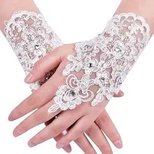 BAERFIT White Wedding Lace Satin Gloves for Brides - Classic, Exquisite, Comfortable & Sturdy - 1 Pair