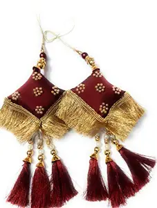 Libas Fashion Handmade Work Ethnic Hanging Latkan for Lehenga for Women Latkan Fancy Designer Teasel Fabric Silk (Pack of 2 PC (Maroon & Golden)