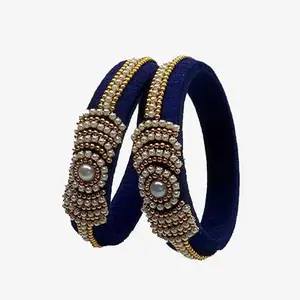 HARSHAS INDIA CRAFT Silk Thread Bangles With Kundan Stones Chuda Bangle Set For Womnes and girls (Navy Blue) (Size-2/4)