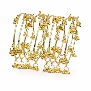 Trending Ghungroo Bangles Set in Golden Colour for Women | Gold Finish Metal Jingle Bangles Kashmiri Ghungroo Bangles (Pack of 8)