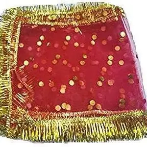 SkyWins MATA CHUNRI/Chunni/Devi Maa Chunri/Durga Devi Chunri/Laxmi Mata Chunri Pack 6 With Golden Embroidery Lace Work For Navaratri & Diwali Pooja & Various Hindu Pooja/Puja Dress
