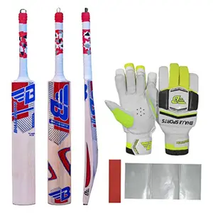 BHAJJI Kashmiri Willow Cricket BAT T20 4.0, Batting Gloves 505 Mens and BAT Care KIT Including Fibre Tape Along with Toe Guard