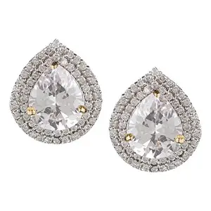 Swasti Jewels Non-precious Metal Gold Plated and Cubic Zirconia Stud Earrings for Women, White