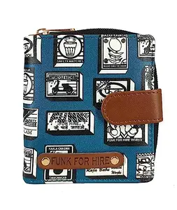 Funk For Hire Women's Printed Teal Blue Leatherette Small Loop Wallet