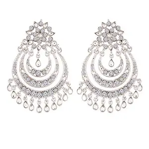 I Jewels Traditional Silver Plated Kundan Earrings for Women (E2633SS)