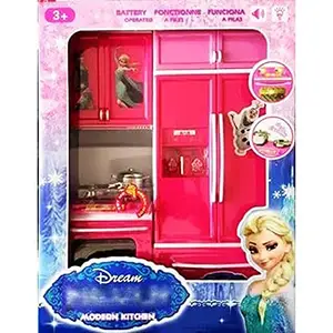 Hemtik 2 Door Kitchen Set Origin Frozen Modern Kitchen Set, 2 Door Modern Modular Play with Cooking Toy Refrigerator & Full Accessories for Kids Girls Toys
