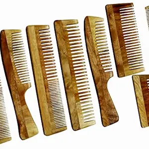 Ginni Innovations Combo of 8 handmade Neem Wood Comb