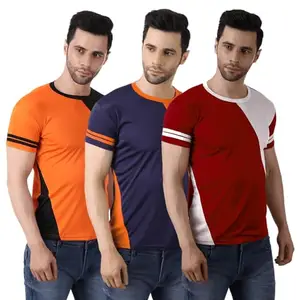 Pixie Fashion Round Neck Half Sleeves Contrast Men's T-Shirts Combo (Pack of 3) - Maroon, Navy Blue and Orange