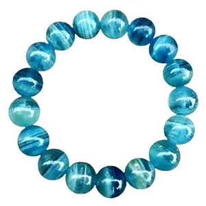 RRJEWELZ Unisex Bracelet 12mm Natural Gemstone Banded Blue Calcite Round shape Smooth cut beads 7 inch stretchable bracelet for men & women. | STBR_01162