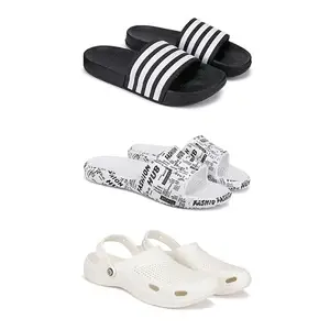 Lightweight,Classic SliderSandals with Clogs for Men-Combo(3)-3024-3104-3147-7 White-2446