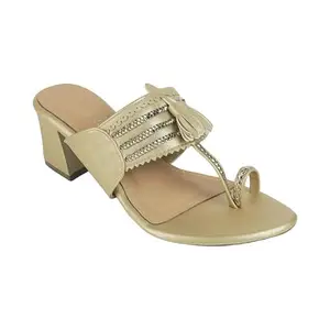 tresmode Kola Women's Gold Dress Block Heel Sandals in Size 8 UK / 41 EU