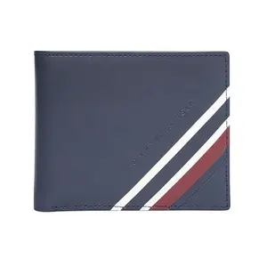 TOMMY HILFIGER Leather Wallet for Men, Passcase Wallet, Evansville, Navy