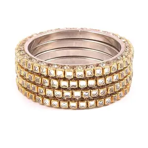 T4 Jewels Fashion Jewellery Traditional Gold Plated Bracelet Bangles Set for Girls and Women_Golden_2.10