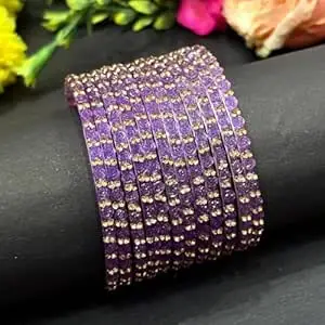 Bangle Women's Traditional designer glass zircon bangles set with rose pattern and golden stone work stylish for occasional wear(Pack of 12 Pcs)