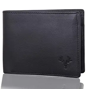 THE STAGROS Black Single Fold Leather Wallet