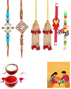 Clocrafts Two Bhaiya Bhabhi Rakhi and Two Kids Rakhi Gift Set With Greeting Card and Roli Chawal for Tilak-2BB2KS321