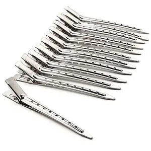 VIEWS Alloy Steel Hair Section Dividing Clip For Hairdressing Styling Accessories, For Unisex Hair Clip Steel Silver Section Pins (Set of 12 Pieces) (Hair Section Clip)